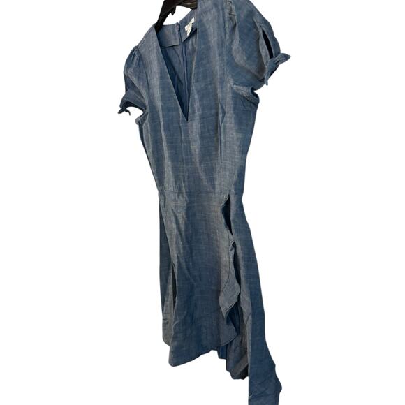 J. Crew Faux Wrap Chambray dress Blue Denim Ruffled Blue Womens size 8 - Picture 4 of 6